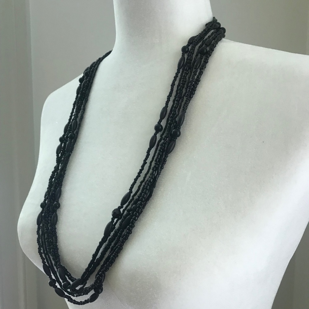 Set of Black Beaded Long Layered Necklaces